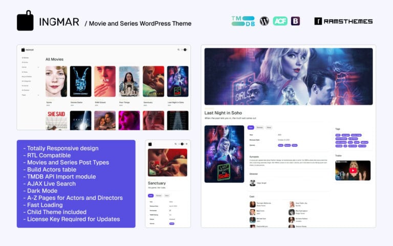 INGMAR - Movies and Series WordPress Theme with TMDB API