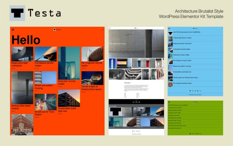 TESTA Architecture Brutalist Style WordPress Elementor Kit