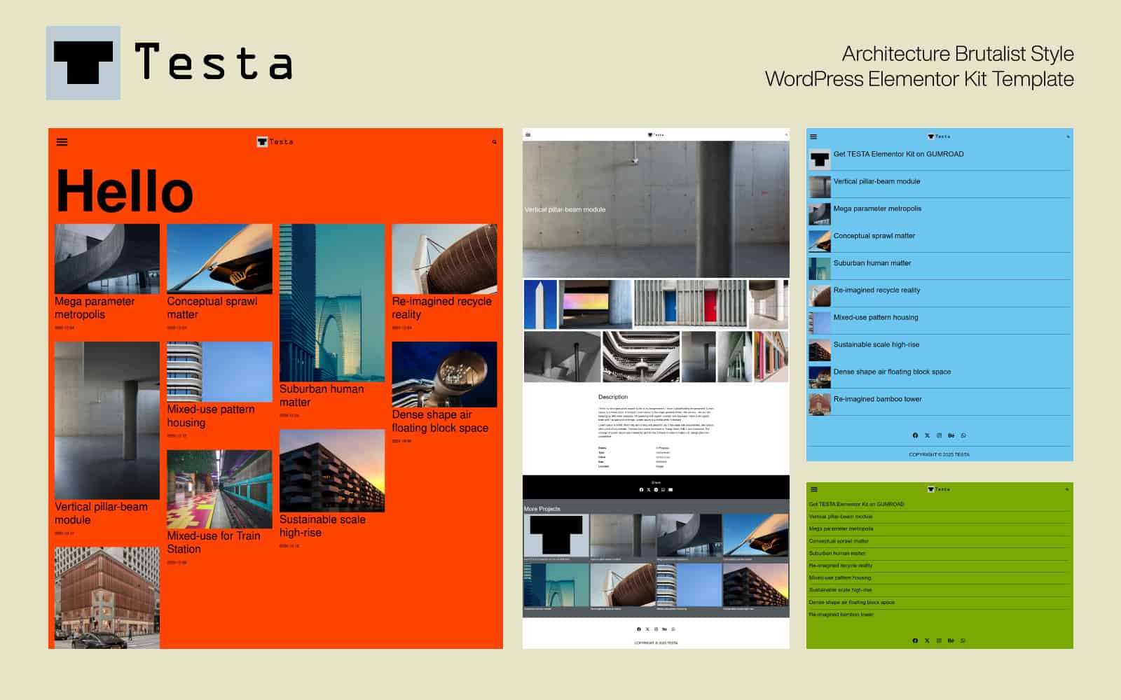 TESTA Architecture Brutalist Style WordPress Elementor Kit