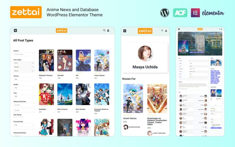 ZETTAI - WordPress Anime Elementor Theme with AniList API