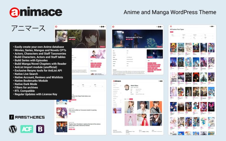 ANIMACE - Anime WordPress Theme with AniList & MangaDex API Integration