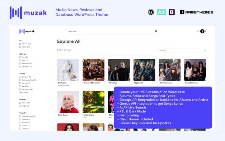 MUZAK WordPress Theme - Music Database with Discogs API