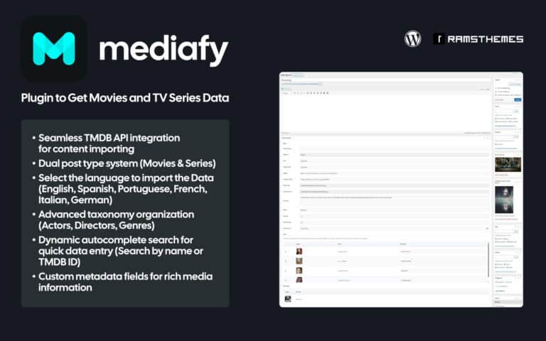 MEDIAFY - Get Movie and Series Data with TMDB API WordPress Plugin