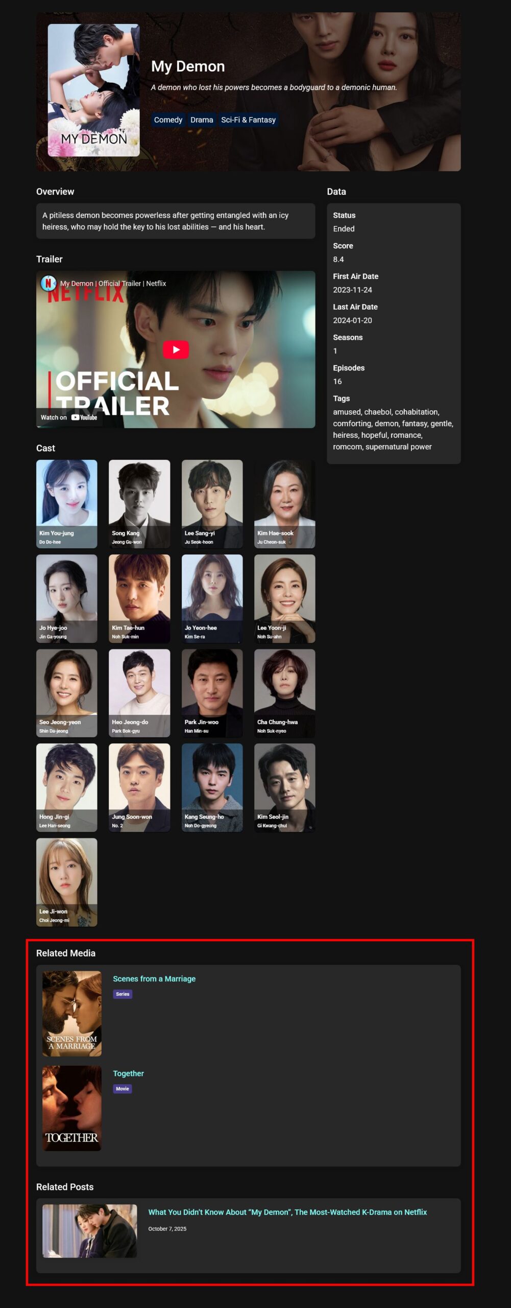 Screenshot of MEDIAFY 1.3 update showing Related Posts and Related Media fields on Frontend Screenshot of MEDIAFY 1.3 update showing Related Posts and Related Media fields on Frontend