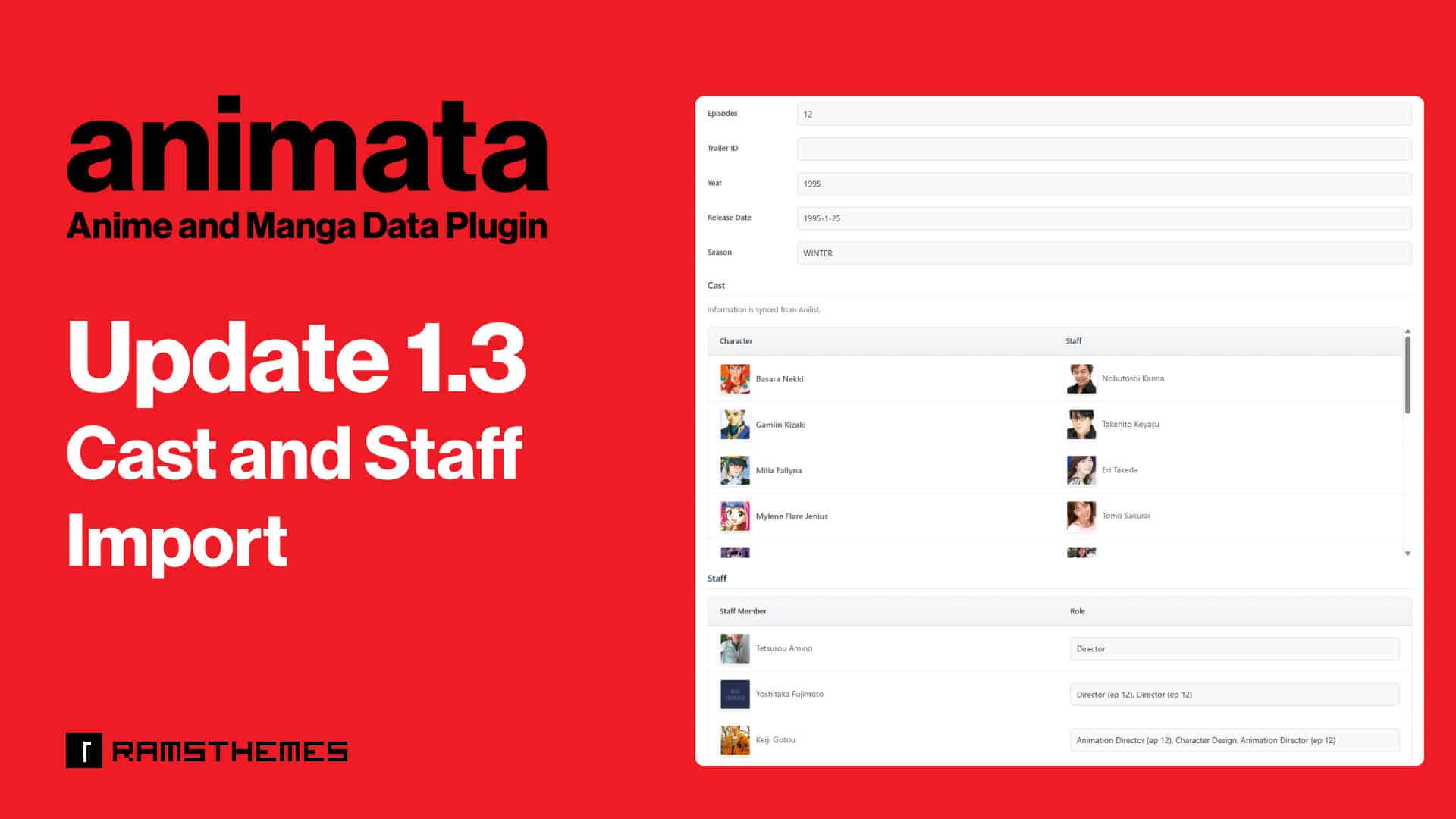Animata ANIMATA WordPress Anime Plugin 1.3: Cast and Staff Import