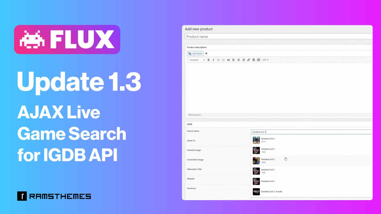 FLUX Update 1.3: AJAX Live Game Search for IGDB API